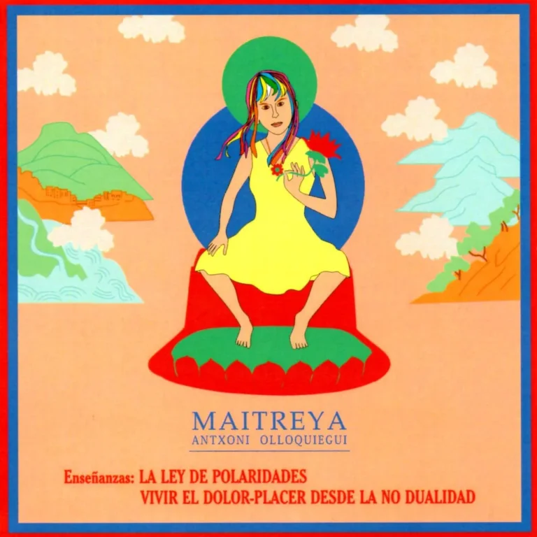 Portada de un CD de enseñanzas de Antxoni Olloquiegui, «La ley de polaridades. Vivir el dolor-placer desde la no dualidad», con el Buda Maitreya