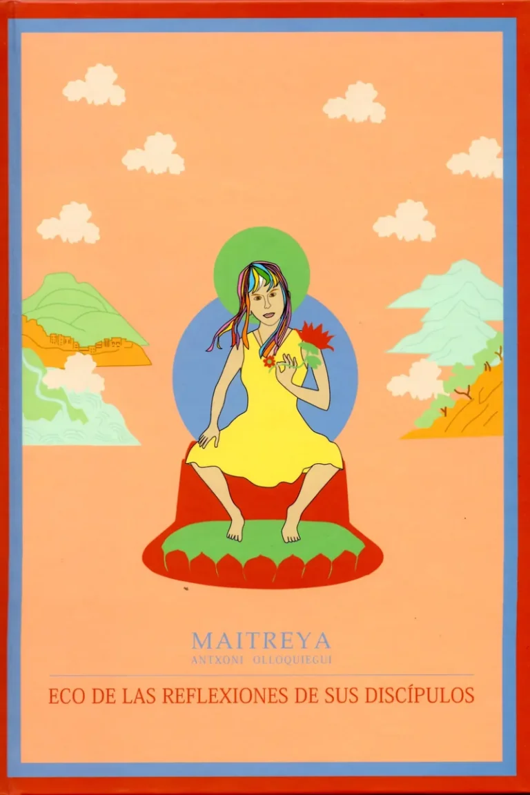 Portada del libro «Eco de las reflexiones de sus discípulos», con el Buda Maitreya y el nombre de Antxoni Olloquiegui
