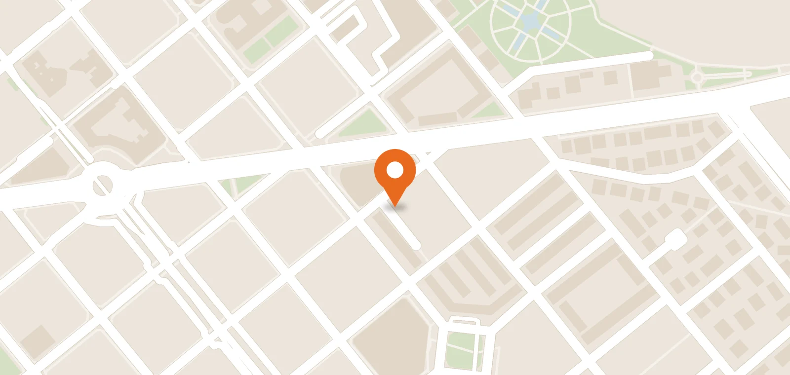 Mapa de las calles del Segundo Ensanche de Pamplona con un marcador naranja en la Travesía de Tafalla, donde está el centro